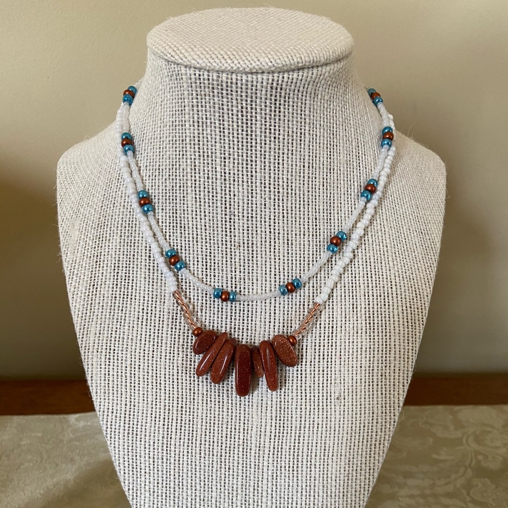 Double strand handmade beaded necklace